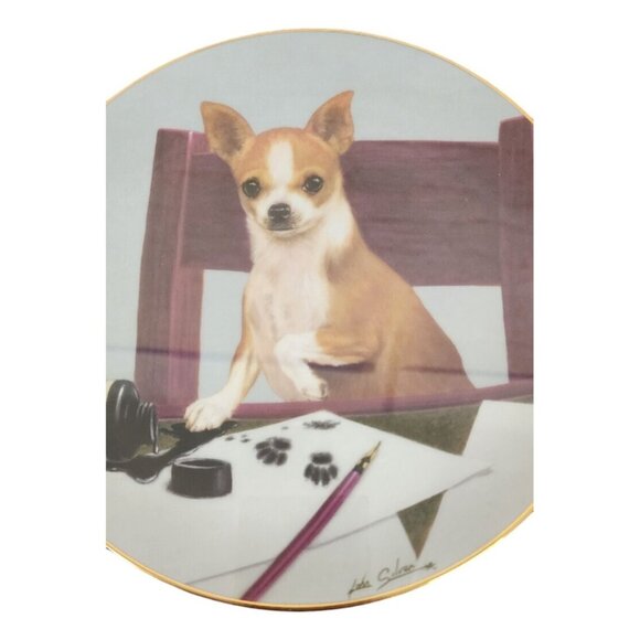 Hexagon Wood Framed Chihuahua Collector Plate By Ida Schmid - Picture 3 of 5